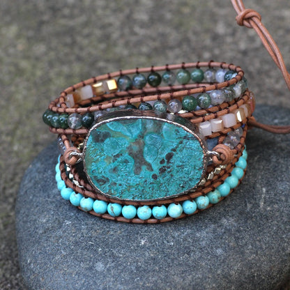 Ocean Stone Woven Leather Multi-Layer Decorative Bracelet