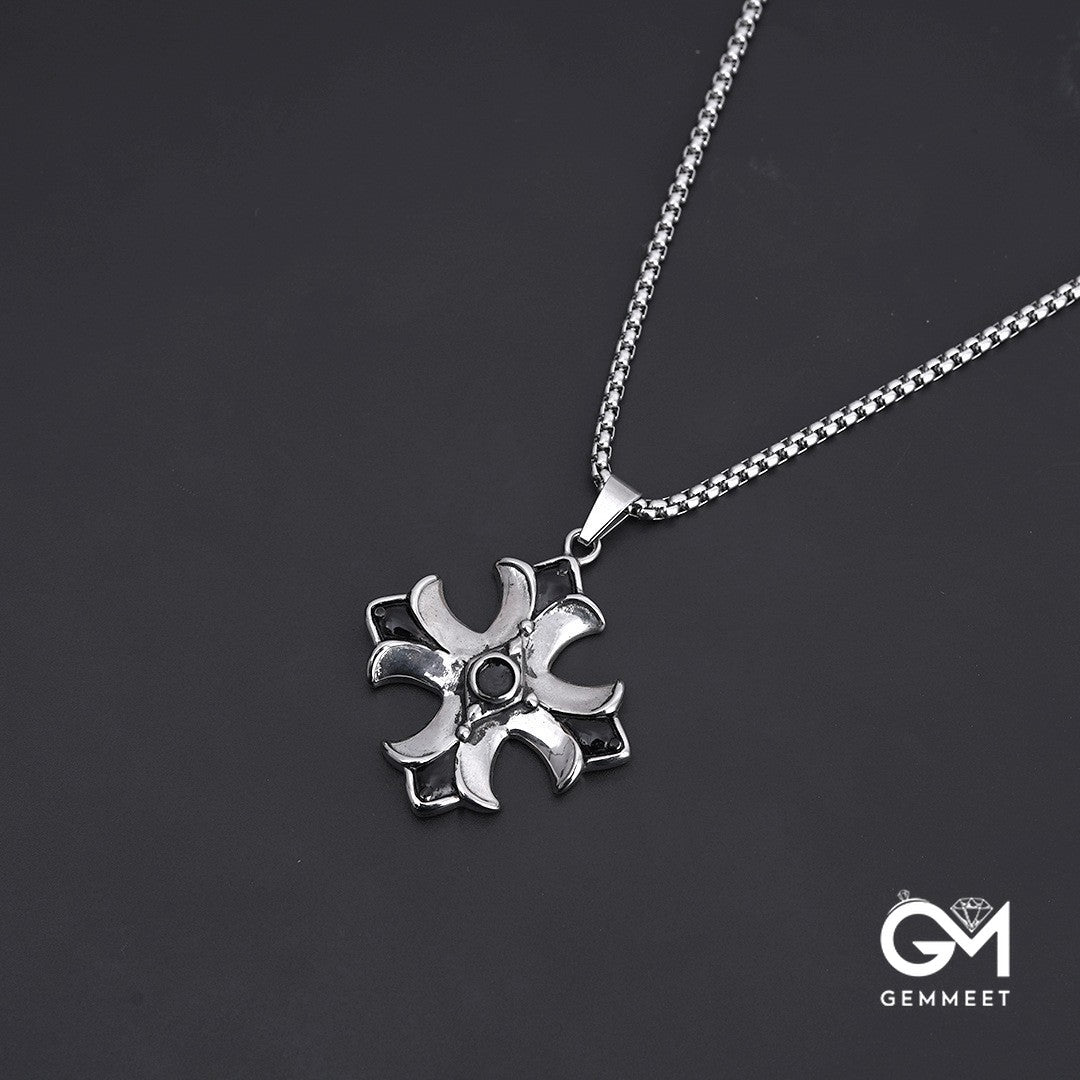 Stainless Steel Simple Flower Cross Necklace