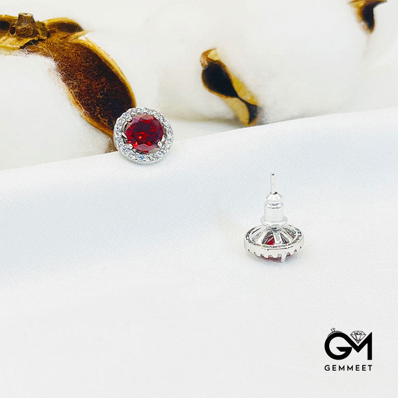 Ruby Gem Full Stones Circle White Gold Stud Earrings