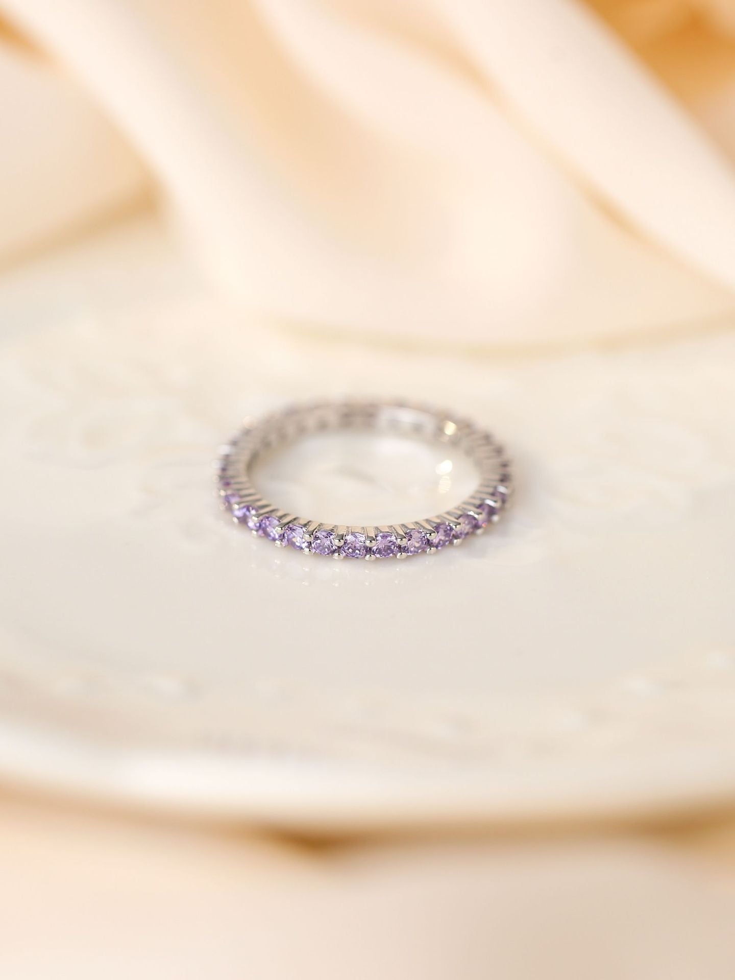 S925 Full Amethyst Thin Band Ring