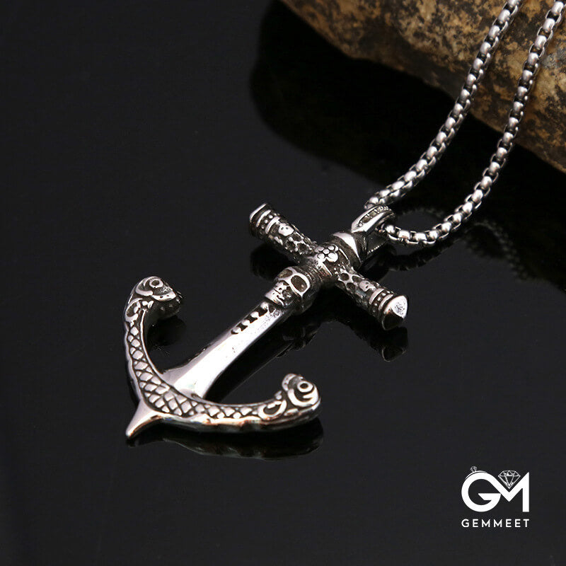 Titanium Steel Boat Anchor Skeleton Necklace