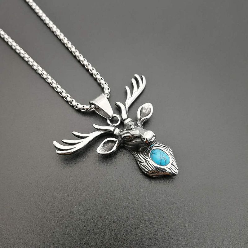 Retro Punk Jewelry Turquoise Elk Head Pendant