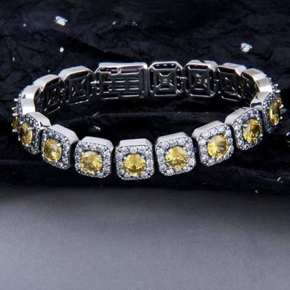 S925 Hiphop Halo Yellow Gem Tennis Bracelet