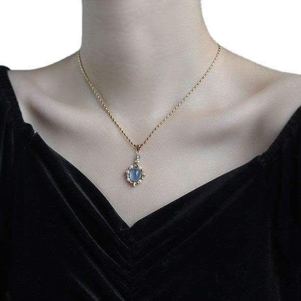 Aquamarine Pearl Embellished Pendant Necklace