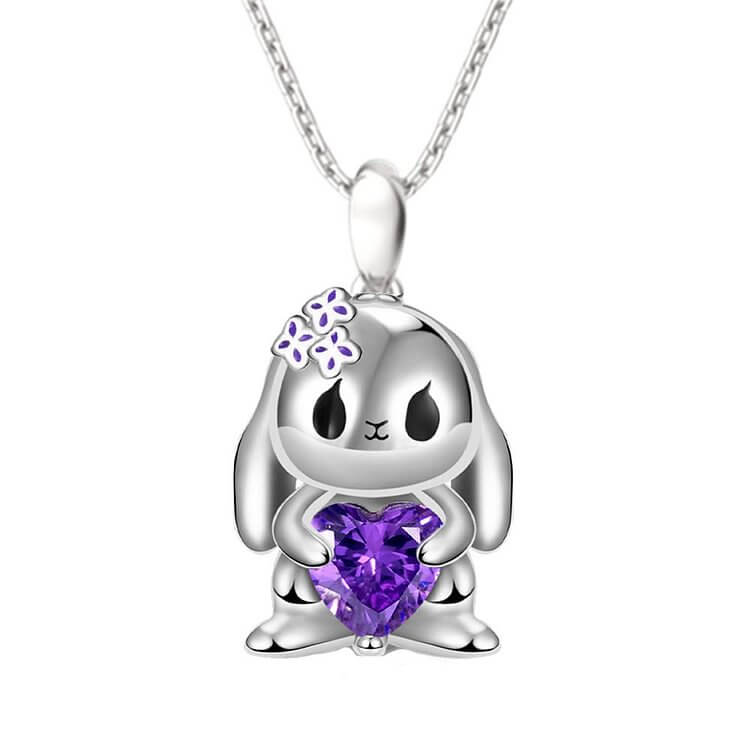 Cute Bunny Heart Shaped Purple Crystal Necklace Price