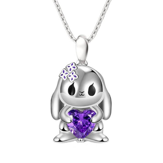 Cute Bunny Heart Shaped Purple Crystal Necklace Price