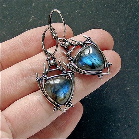 Triangle Labradorite Silver Plated Witch Earrings