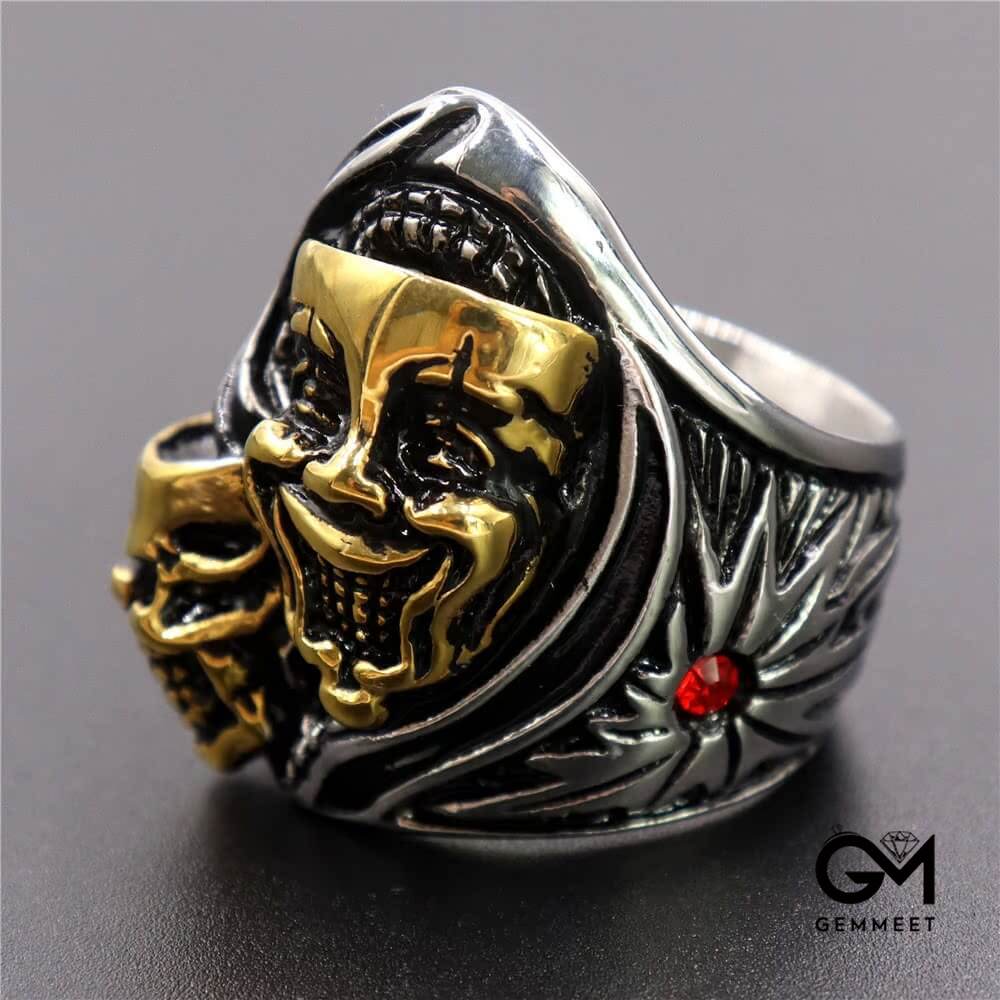 Stainless Steel Zircon Clown Motorcycle Ring