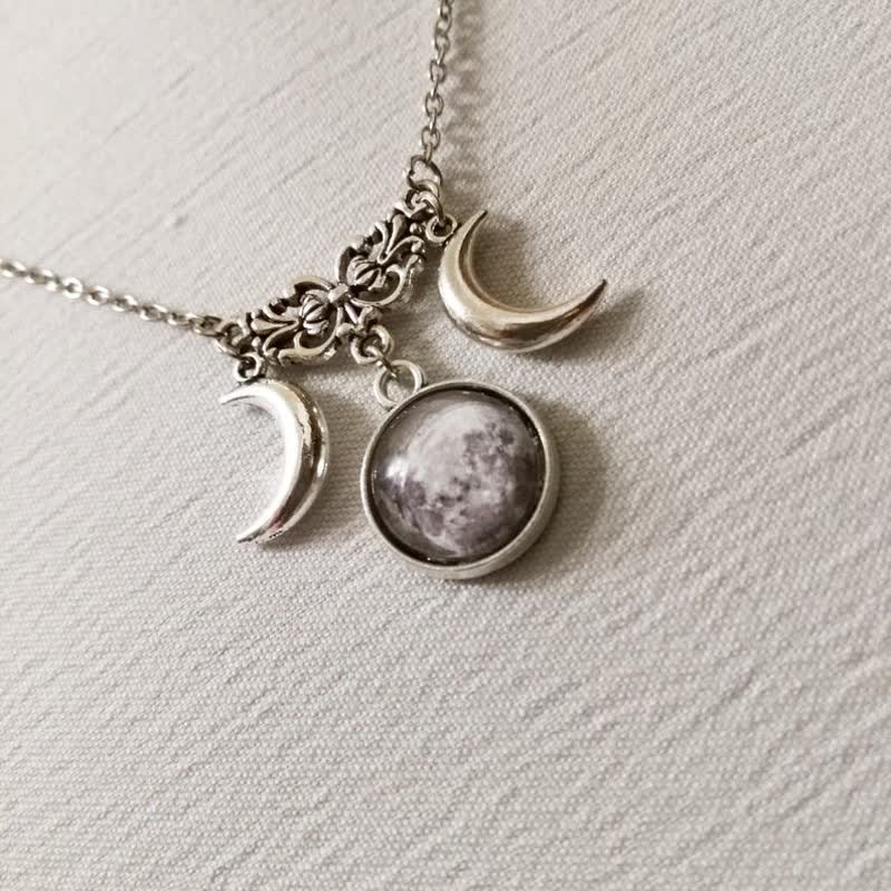 Vintage Double Crescent Moon Glass Necklace