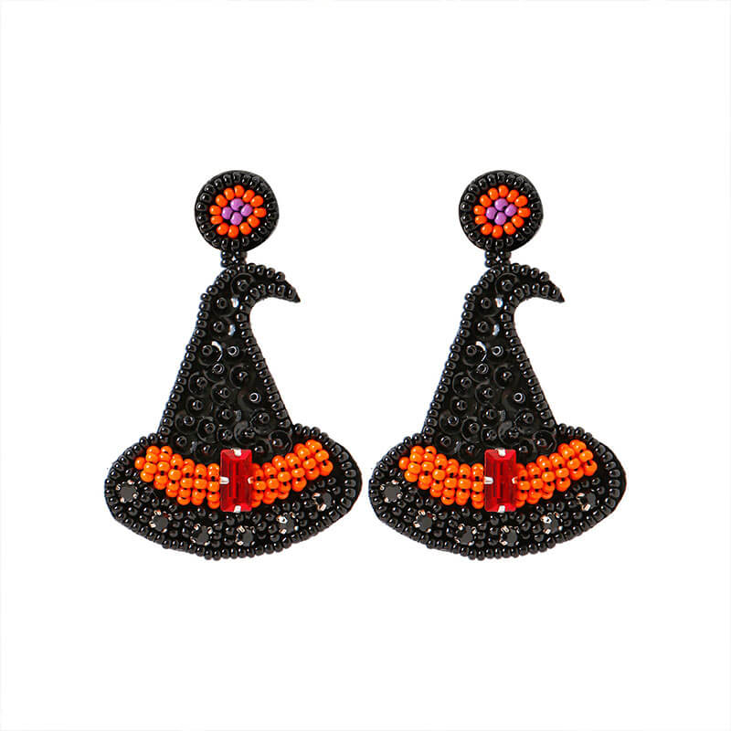 Halloween Hat Earrings Creative Bohemian Rice Beads Ethnic Style Female Models Exaggerated Lightweight Earrings