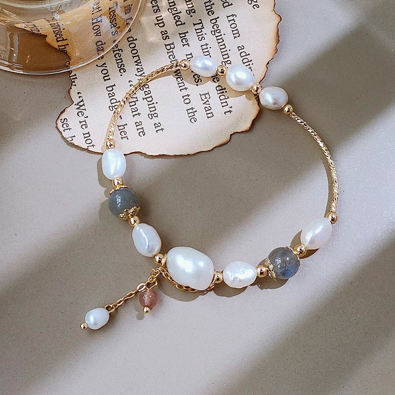 Pearl Moonstone Strawberry Quartz Bead Optimism Bracelet