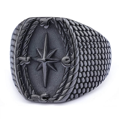 Titanium Steel Men's Compass Totem Ring