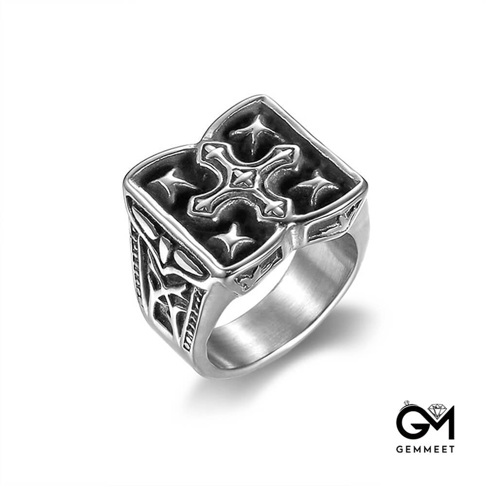 Stainless Steel Vintage Cross Star Ring