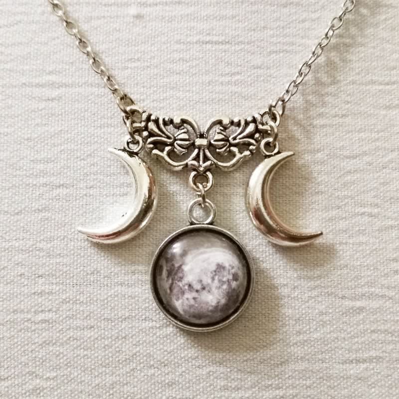 Vintage Double Crescent Moon Glass Necklace