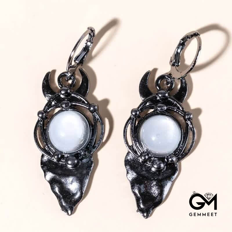 Witch Obsidian and Moonstone Earrings