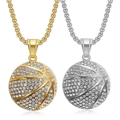 Hiphop Jewelry Stainless Steel Gold-plated Inlaid Zircon Basketball Pendant