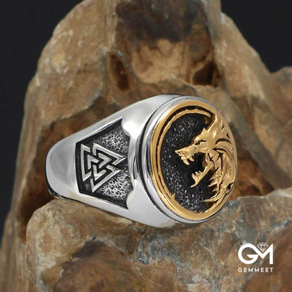 Gold Trimmed Fenrir Wolf Ring