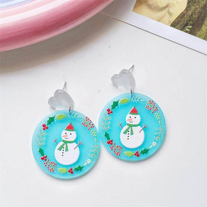 Christmas Vintage Embossed Print Holiday Acrylic Earrings Elk Snowman Christmas Tree