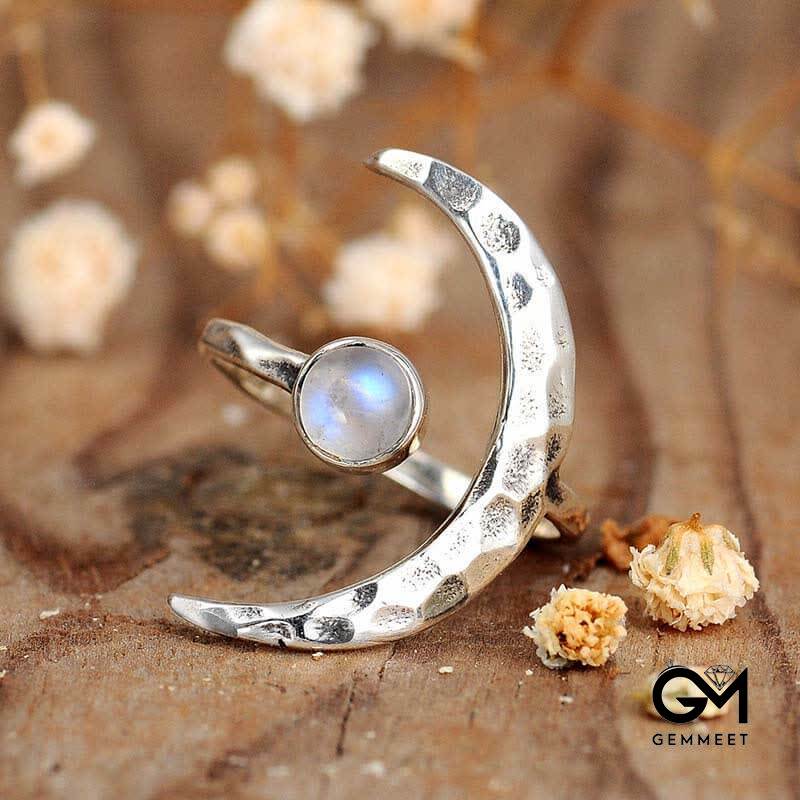 Moonstone Crescent Moon Ring