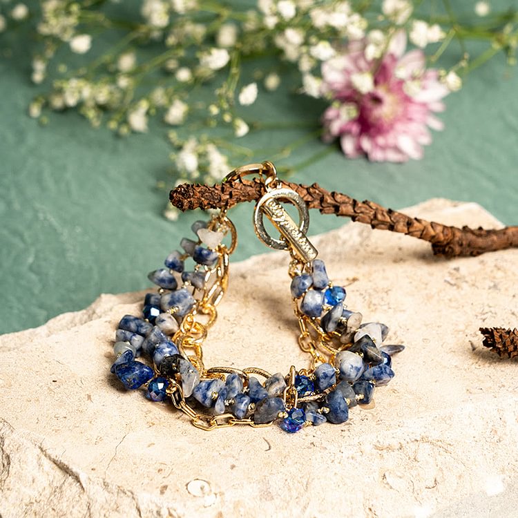 Blue Sodalite Double Layer Alloy Bracelet