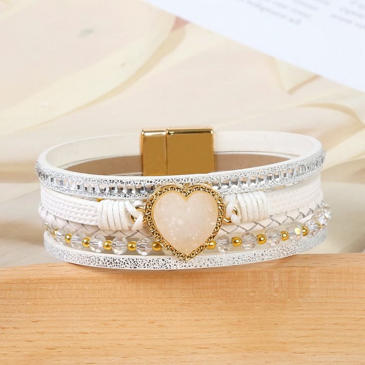 Heart Shape Cluster Multilayer Braided Leather Bracelet