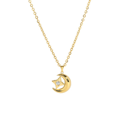 Moon & Star Shape Hollow Pendant Necklace