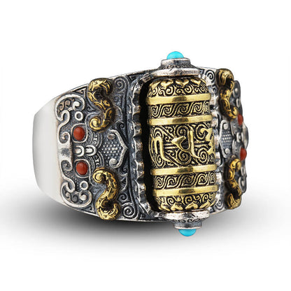 Retro Tibetan Buddhist Ring Can Be Turned and Personalized Adjustable Ring