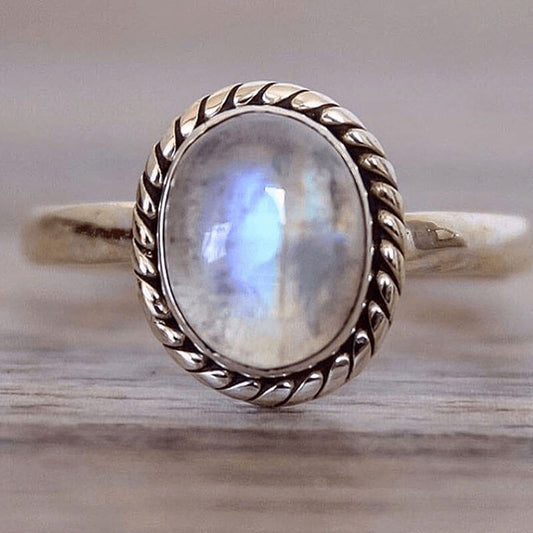 Oval Cut Moonstone Halo Ring