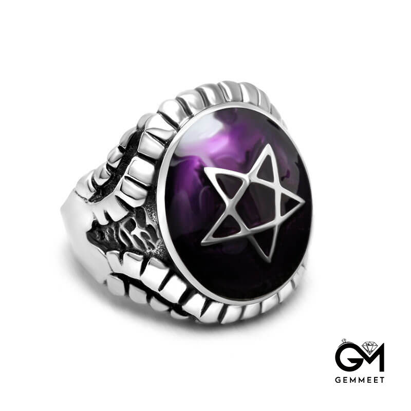 Titanium Steel Punk Pentagram Drop Ring