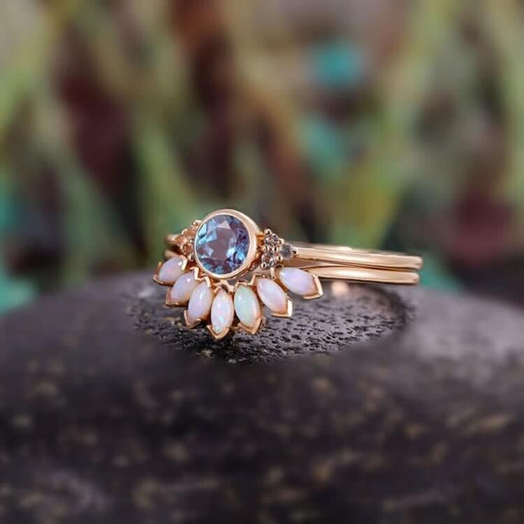 Opal & Sapphire Healing 2 - Piece Ring Set