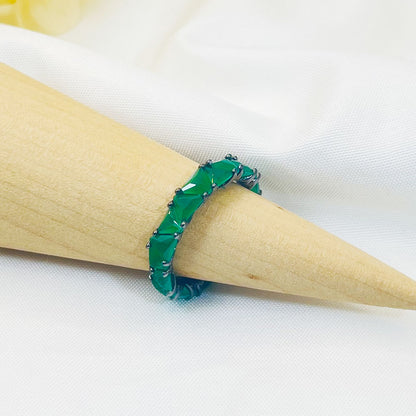 Simple Inlaid Dark Green Zircon Ring