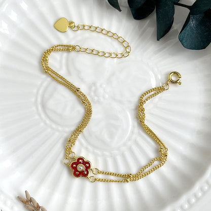 Vintage Red Pearl Flower Bracelet