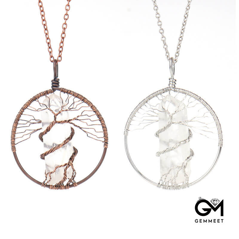 Irregular Crystal Pillar Tree of Life Pendant Necklace