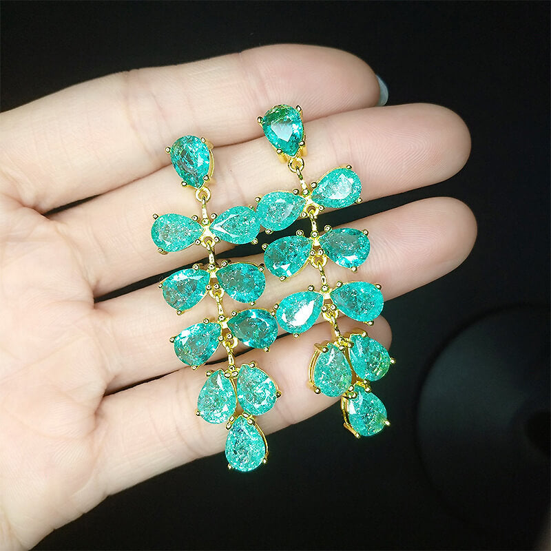 Peacock Green Cracked Diamond Earrings Ice Flower Grape Earrings