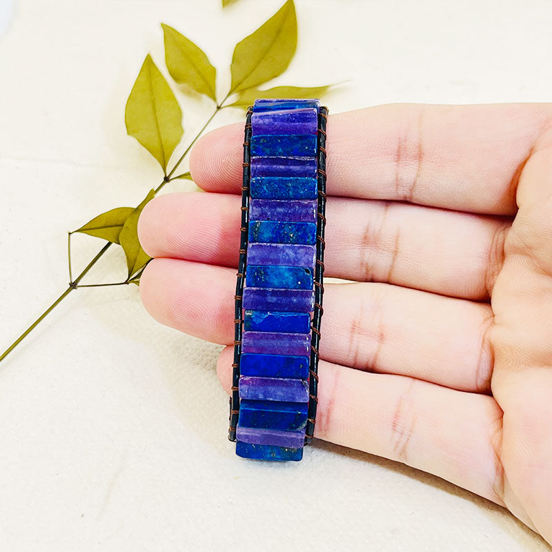 Amethyst Stones Leather String Wrap Square Bracelet