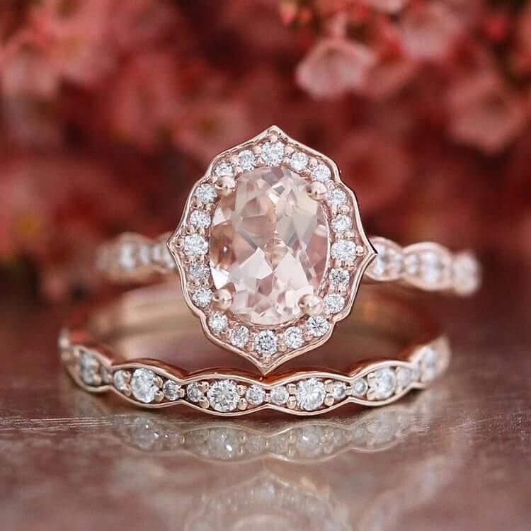 2 Pcs Shiny Oval Zircon Ring Set