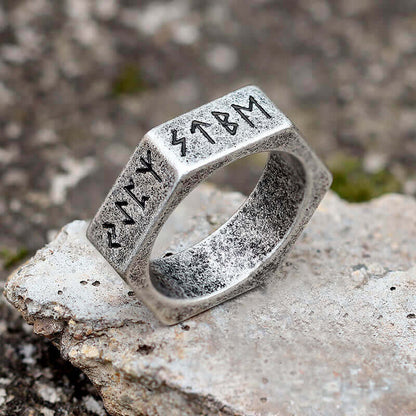 Hexagon Viking Runes Stainless Steel Ring