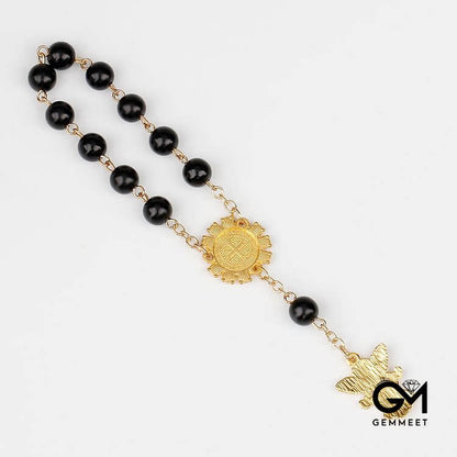 8mm Golden Angel Christianity Pendant Rosary Bead Bracelet