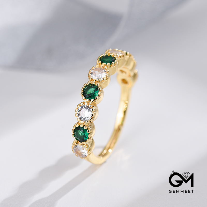 Vintage Gold-plated Green Zircon Green Garland Ring