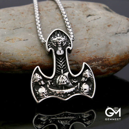 Vintage Stainless Steel Viking Ship Triangle Rune Necklace