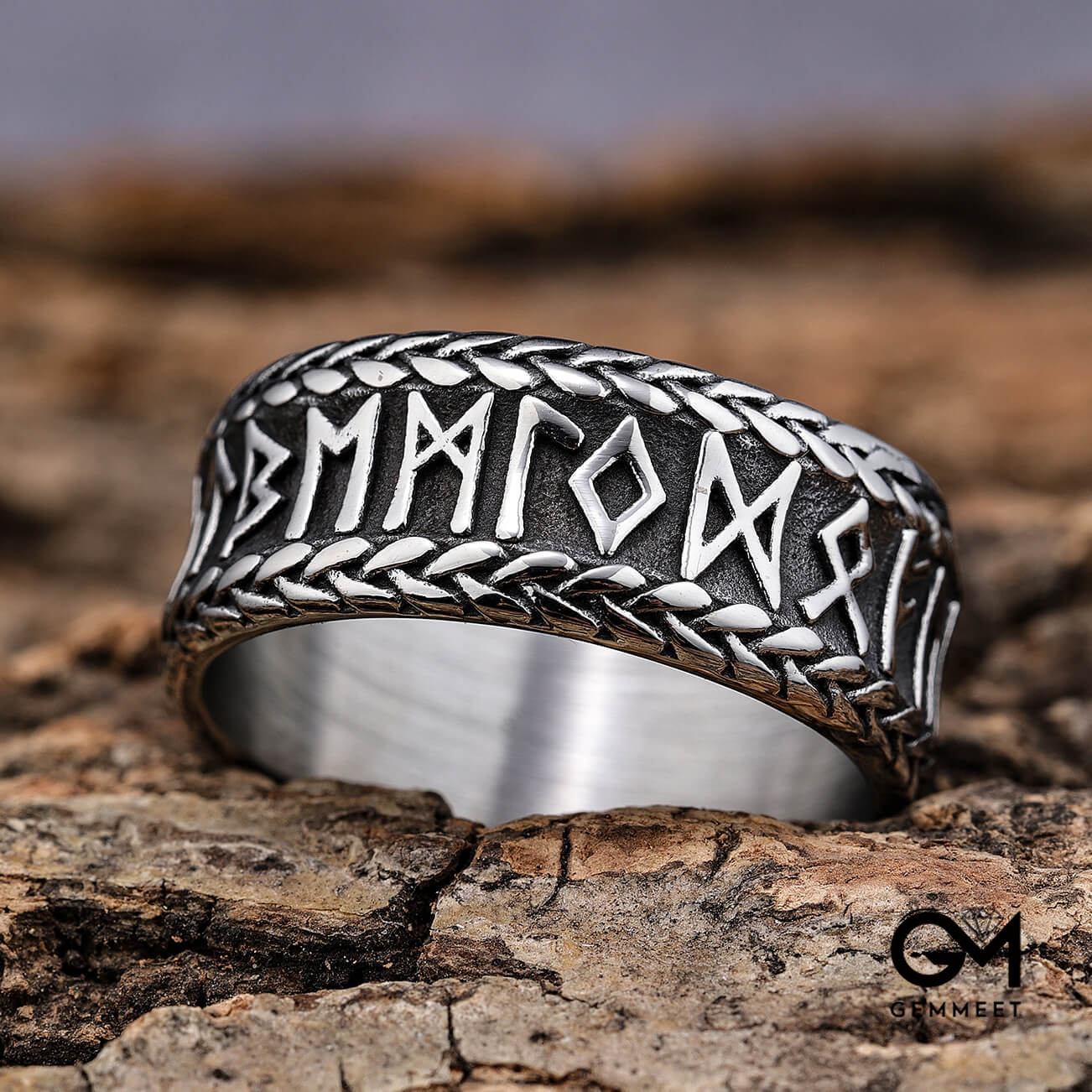 Men's Totem Rune Circle Stainless Steel Ring