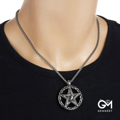 Stainless Steel Pentagram Moon Necklace