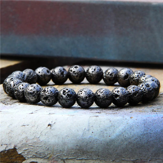 Plated Lava Stone 8mm Beaded Men Bracelet