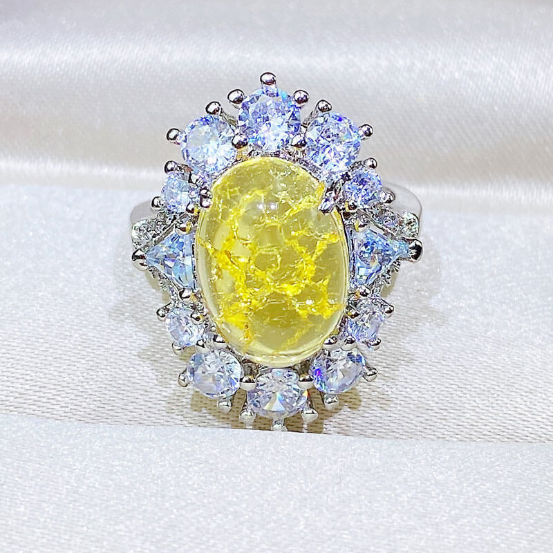 New Vintage Royal Simulated Topaz Sapphire Ring Micropaved Ice Flower Cut Ring