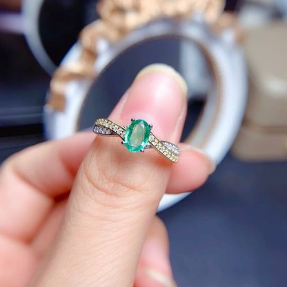 Imitation Natural Colombian Emerald Ring Hearts and Arrows Micro-set Women's Ring