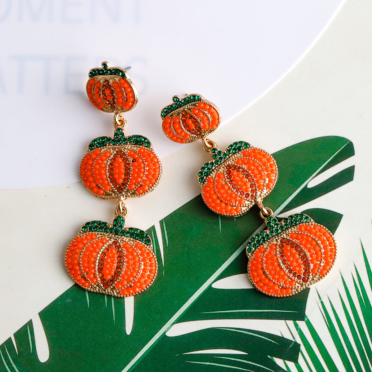 Halloween Wacky Triple Layer Pumpkin Rice Bead Earrings