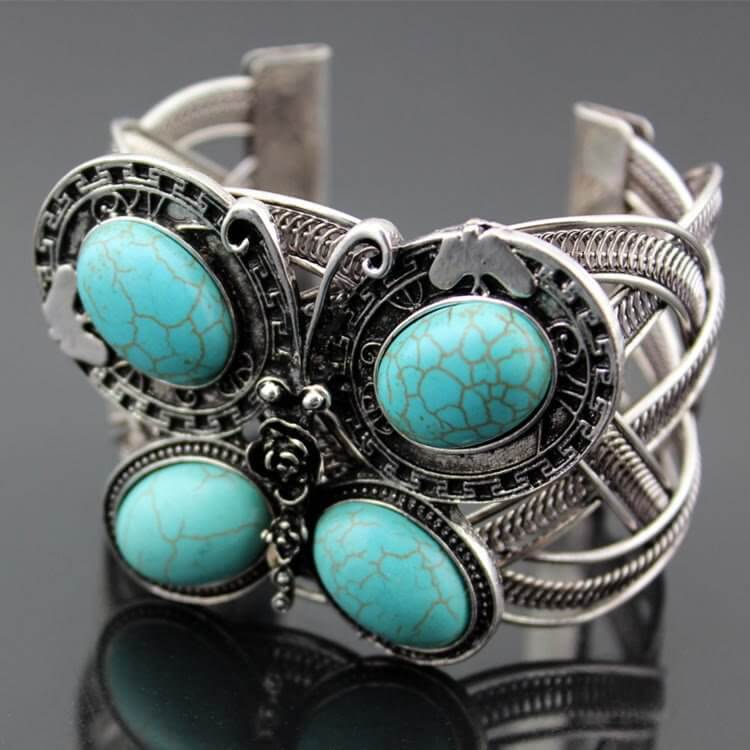 Large Turquoise Stone Butterfly Cuff Bracelet