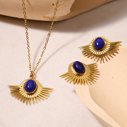 Retro Oval Cut Stone Sun Shape Necklace