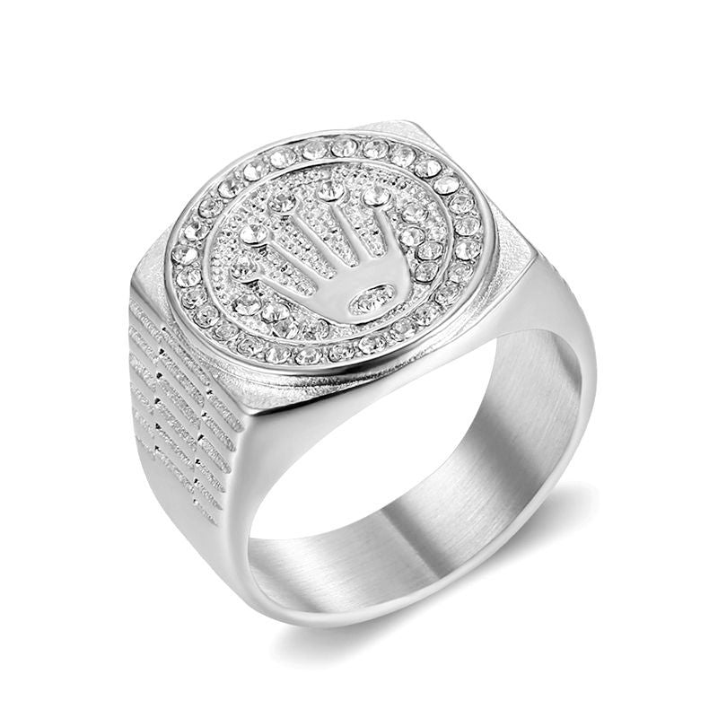 Hip Hop Stainless Steel Dot Diamond Crown Ring for Men