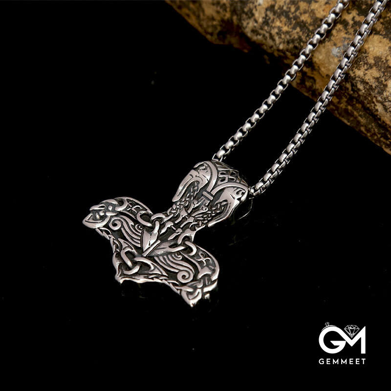 Stainless Steel Odin Sol Thor Hammer Pendant Necklace